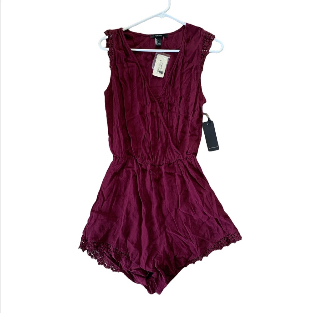 BNWT Forever 21, Burgundy Romper with Beautiful Lace Detail